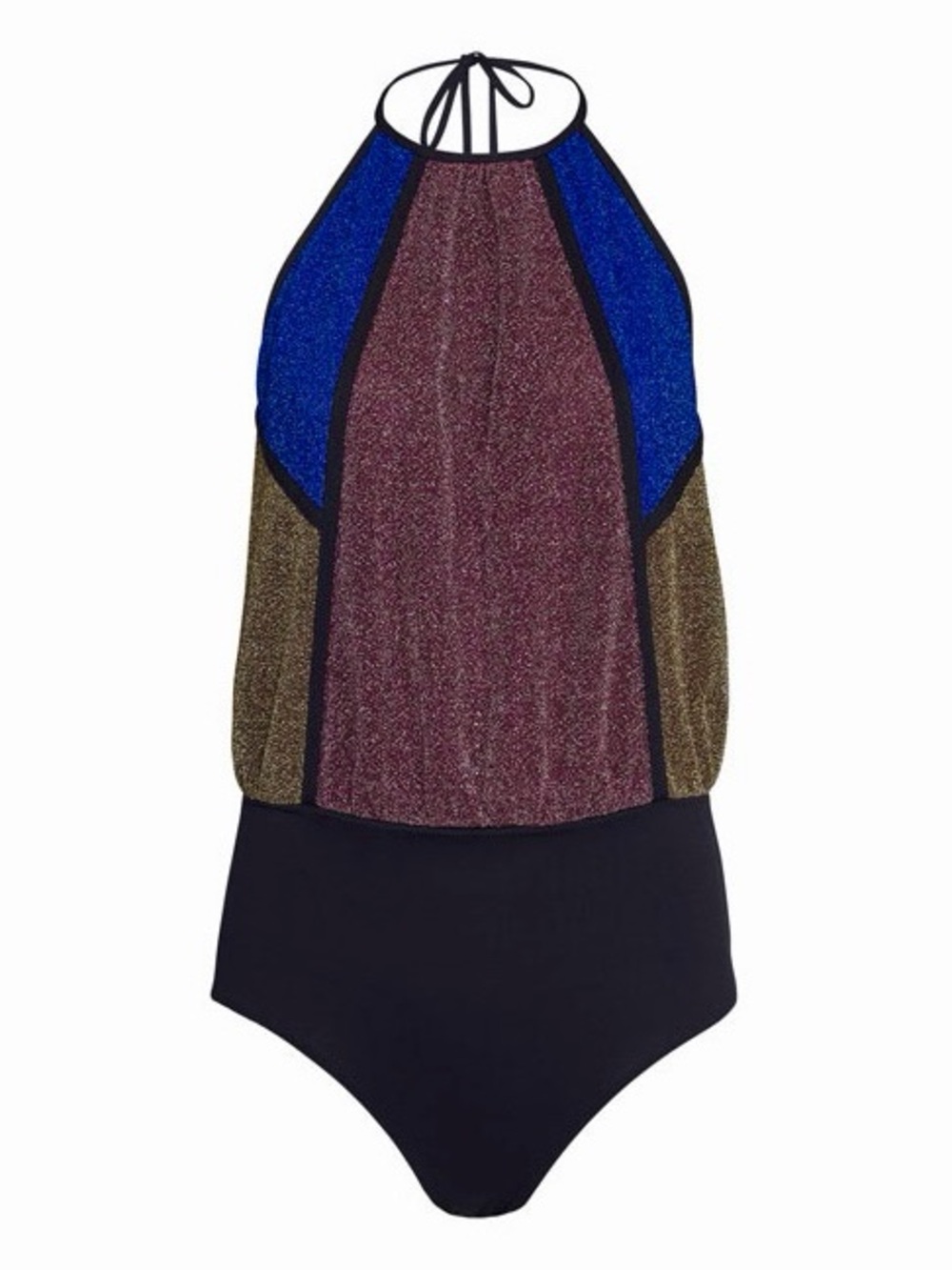 Hanne Bloch Low Back Color Blocked Halter Glitter One Piece Swimsuit Small